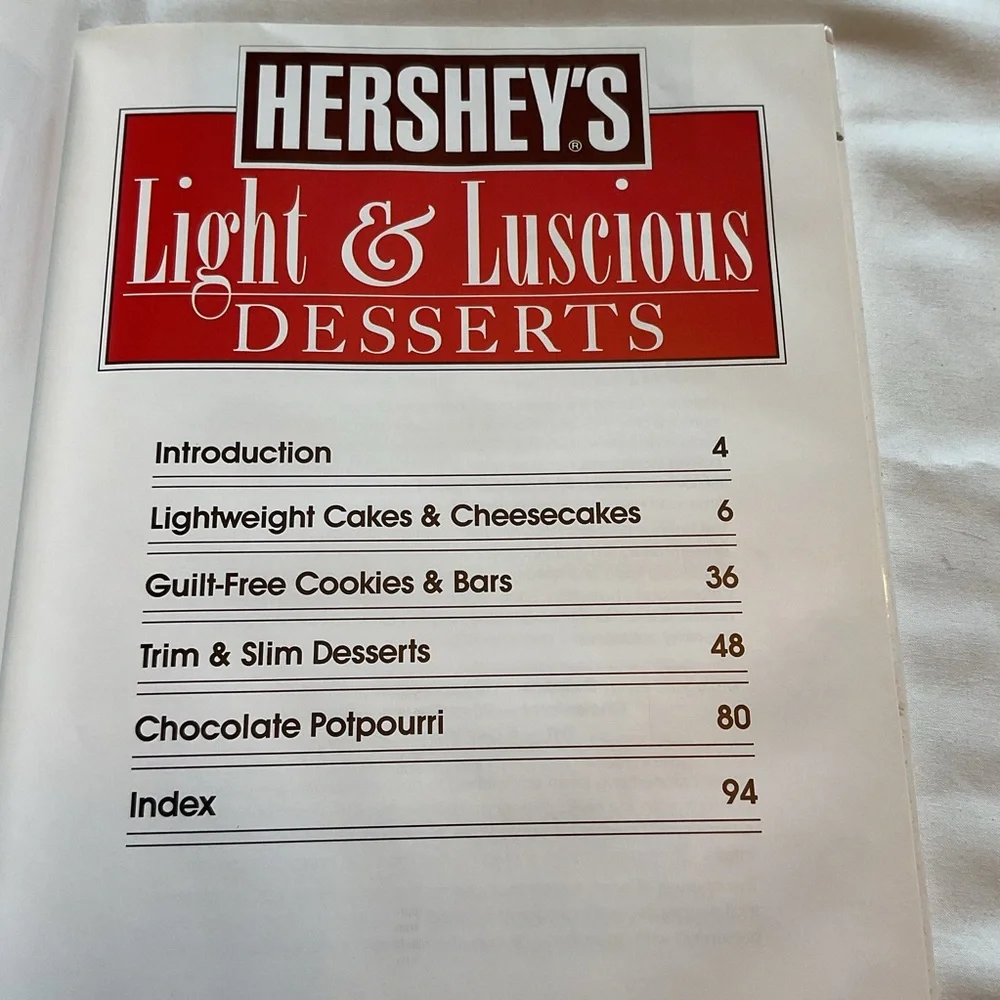 Hershey’s Light & Luscious Desserts Cookbook 1994 Vintage